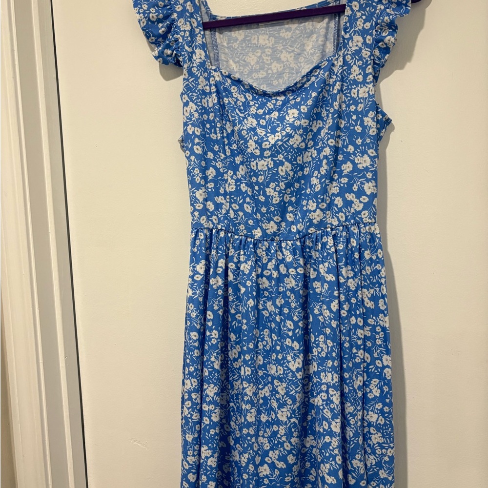 Blue Floral Mini Dress Brand Loemes Large